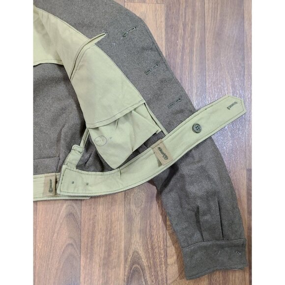 French Military Ike Style 1958 Olive Wool Jacket Gold Buttons 14 Delrieu Lyon - Picture 10 of 14